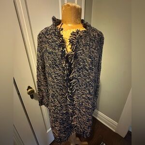 Anthropologie Sparrow Navy and Cream Fringe Cardigan M NWT